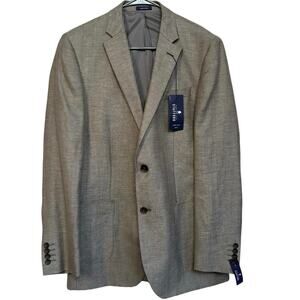Stafford Men’s Taupe Herringbone Slim Fit Linen/Wool Sports Coat Blazer Size 40L